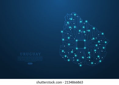 Uruguay Map - World map vector template with Abstract futuristic circuit board Illustration or High-tech technology mash line and point scales on dark background - Vector illustration ep 10
