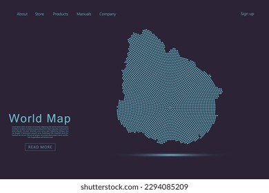 Uruguay Map - World map vector template with blue dots, grid, grunge, halftone style isolated on dark purple background for website, infographic, technology design - Vector illustration eps 10