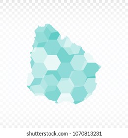Uruguay map-Polygonal map is made of colorful hexagons using the gradient method. On a plain background. Vector illustration eps 10.