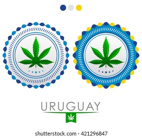 Uruguay Marijuana Emblem - Vector Cannabis Seal Of Approval With The Colors Of The Flag Of  Uruguay.