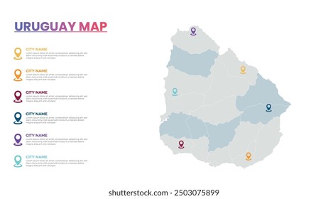 Uruguay Modern Map Infographic Template, Detailed infographic map of Uruguay Popular City