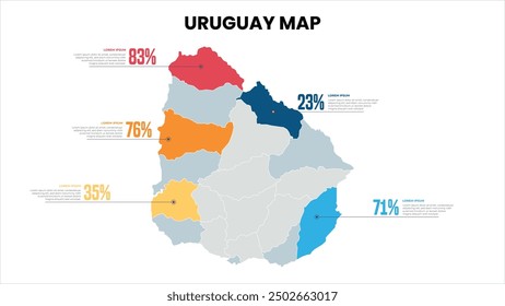 Uruguay Modern Map Percentage Infographic Template, Detailed infographic map of Uruguay