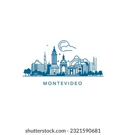 Uruguay Montevideo city landscape with landmarks vector isolated logo. Panorama flat abstract shape South America thin line icon