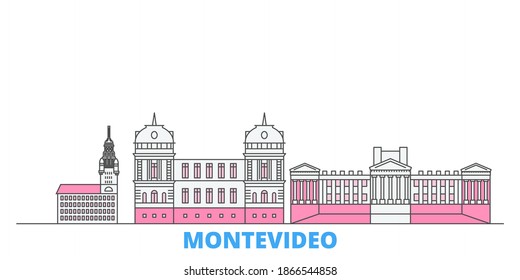 Uruguay , Montevideo line cityscape, flat vector. Travel city landmark, oultine illustration, line world icons