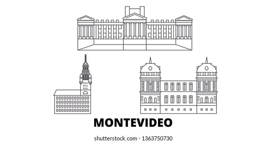 Uruguay , Montevideo line travel skyline set. Uruguay , Montevideo outline city vector illustration, symbol, travel sights, landmarks.