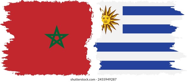 Uruguay and Morocco grunge flags connection, vector