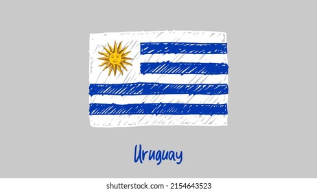 Uruguay National Country Flag Marker or Pencil Sketch Illustration Vector