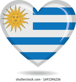 Uruguay national flag in heart shape vector illustration