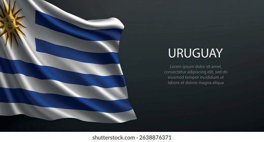 Uruguay national flag with ripples and shadows on a gradient black backdrop