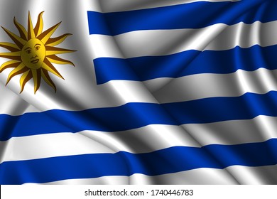 Uruguay national flag of silk. Vector fabric texture