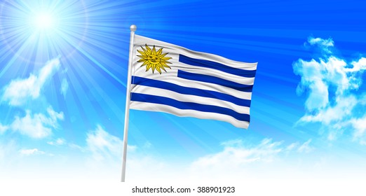 Uruguay national flag sky background