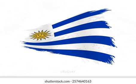 Uruguay National Flag with Textured Brush Strokes. Artistic Brush Stroke Design.