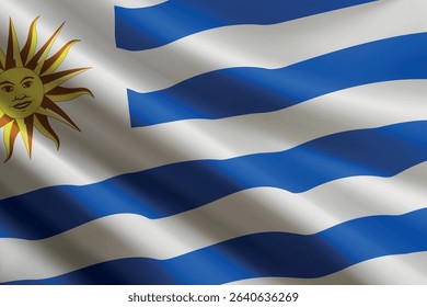 Uruguay national flag waving in the wind, realistic detailed silk texture
