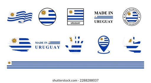 Uruguay National Flags Icon Set. Etiketten mit Uruguay-Flaggen. Vektorgrafik