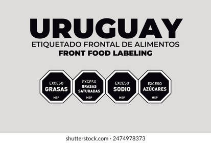 Uruguay. Nutrition warning stamp system. Front food labeling. Octagons. Excess sugars, total fats, saturated fats, sodium, calories, sweeteners, caffeine.