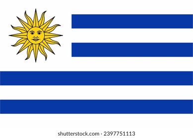 Uruguay offizieller Flaggenvektor mit Standardgröße und -anteil. Nationales Flaggenzeichen mit exakter Größe und Farben.