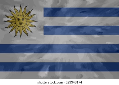  Uruguay painted / drawn vector flag. Dramatic, unusual look. Vector file contains flag and texture layers