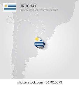 Uruguay painted with flag drawn on a gray map.