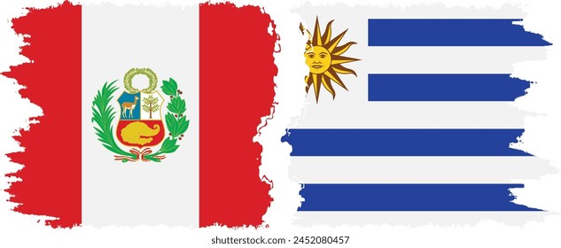 Uruguay and Peru grunge flags connection, vector
