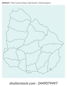 Uruguay plain country map. High details. Outline regions style. Shape of Uruguay. Vector illustration.