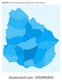 Uruguay plain country map. High Details. Solid Regions style. Shape of Uruguay. Vector illustration.