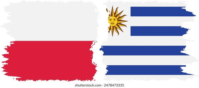 Uruguay and Poland grunge flags connection, vector