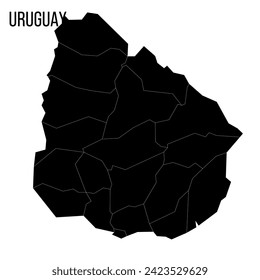 Uruguay political map of administrative divisions - departments. Blank black map and country name title.