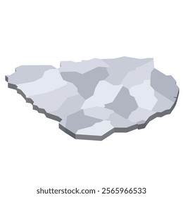 Uruguay political map of administrative divisions - departments. 3D isometric blank vector map in shades of grey.