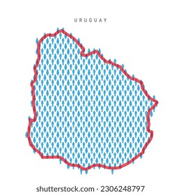 Uruguay population map. Stick figures Uruguayan people map with bold red translucent country border. Pattern of men and women icons. Isolated vector illustration. Editable stroke.