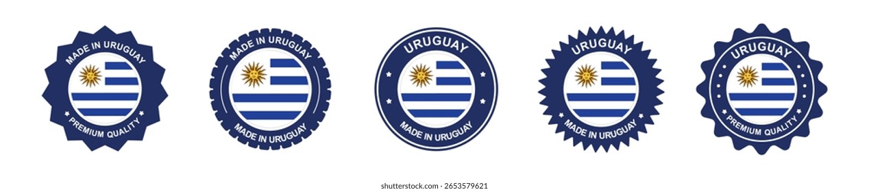 uruguay product labels set. uruguay flag, premium made in uruguay . Labels, seals, stamps, flags, icons