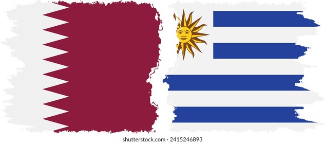 Uruguay and Qatar grunge flags connection, vector