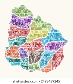 Uruguay regions word cloud. Country logo design. Regions typography style vector image. Uruguay colored text cloud. Artistic vector illustration.