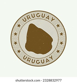Uruguay-Runde-Badge-Vektor. Rundstempel mit Form von Uruguay, Isolinen und kreisförmigem Ländernamen. Erstaunliches Emblem. Klassische Vektorgrafik.