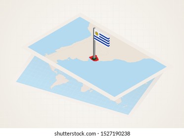 Uruguay selected on map with isometric flag of Uruguay. Vector paper map.
