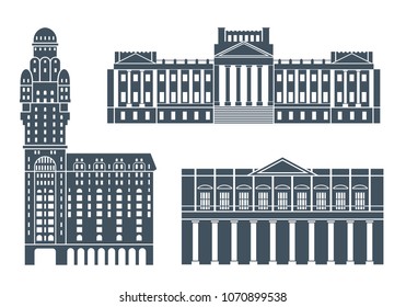 Uruguay set. Isolated Uruguay architecture on white background. EPS 10. Vector illustration

