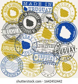 Uruguay Set of Stamps. Travel Passport Stamps. Made In Product. Design Seals in Old Style Insignia. Icon Clip Art Vector Collection.