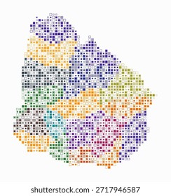 Uruguay, forma de la construcción del país de células de color. Mapa de estilo digital del Uruguay sobre fondo blanco. Bloques cuadrados de tamaño Pequeño. Ilustración vectorial de tendencia.