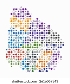 Uruguay, shape of the country built of colored cells. Digital style map of Uruguay on a white background. Large size circle blocks. Artistic vector illustration.