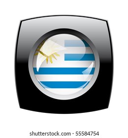 Uruguay shiny button flag with black frame -  vector illustration. Isolated abstract object against white background.