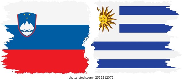 Uruguay y Eslovenia: conexión de banderas grunge, Vector