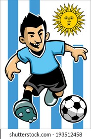 Uruguay soccer player with flag background