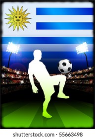 Uruguay Soccer Player on Stadium Background with Flag Original Illustration