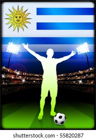 Uruguay Soccer Player on Stadium Background with Flag Original Illustration