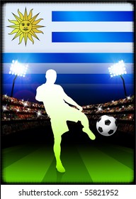 Uruguay Soccer Player on Stadium Background with Flag Original Illustration