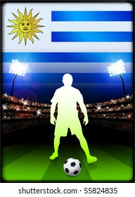 Uruguay Soccer Player on Stadium Background with Flag Original Illustration