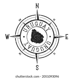 Uruguay Stamp Map Compass Adventure. Illustration Travel Country Symbol. Seal Expedition Wind Rose Icon.