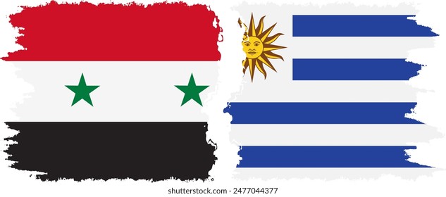 Uruguay and Syria grunge flags connection, vector