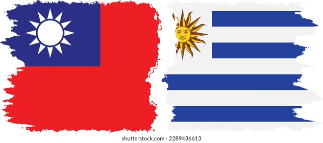 Verbindung zwischen Uruguay und Taiwan mit Grunge-Flaggen, Vektorgrafik