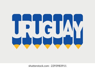 Uruguay text with Pen symbol creative ideas design. Uruguay flag color concept vector illustration. Uruguay typography negative space word vector illustration. Uruguay country name vector design.