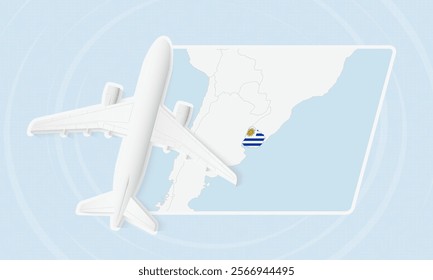 Uruguay Travel Illustration with Plane and National Flag. Ideal for travel agencies, promotional materials, or geographic content related to Uruguay.